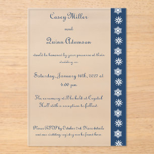 Winter Snowflakes in Navy Acrylic Wedding Invitations