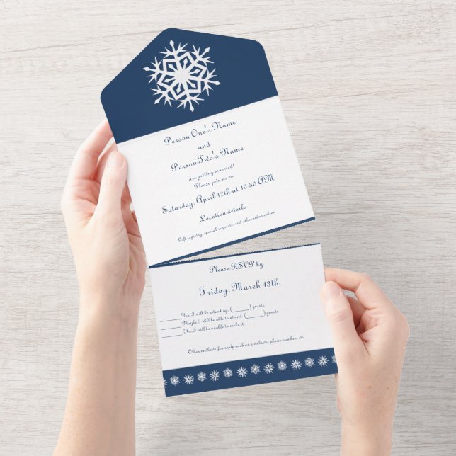 Winter Snowflakes in Navy  All In One Invitation (Tearaway)