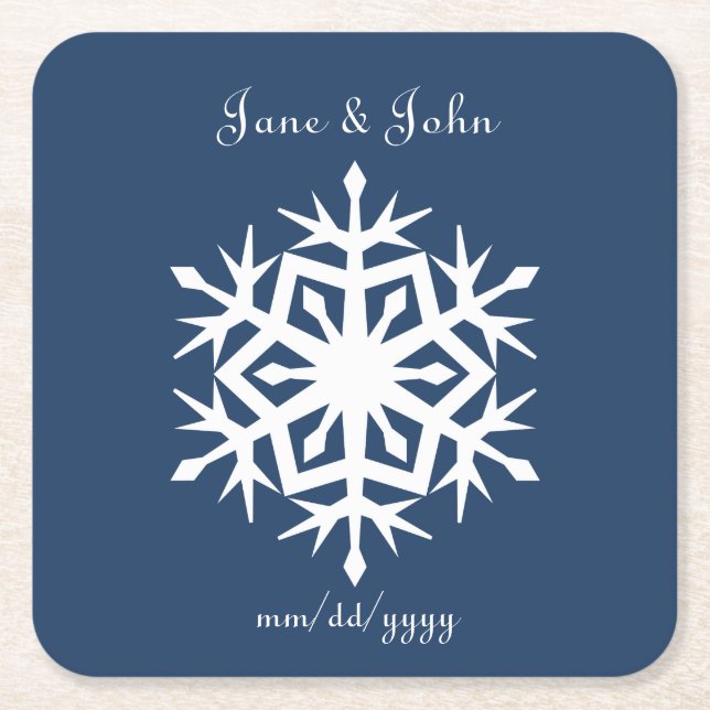 Winter Snowflakes in Navy Paper Coaster (Front)