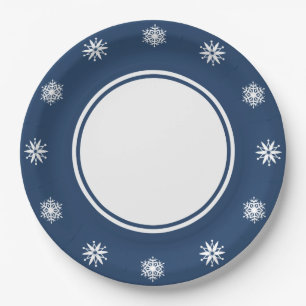 Winter Snowflakes in Navy Paper Plate
