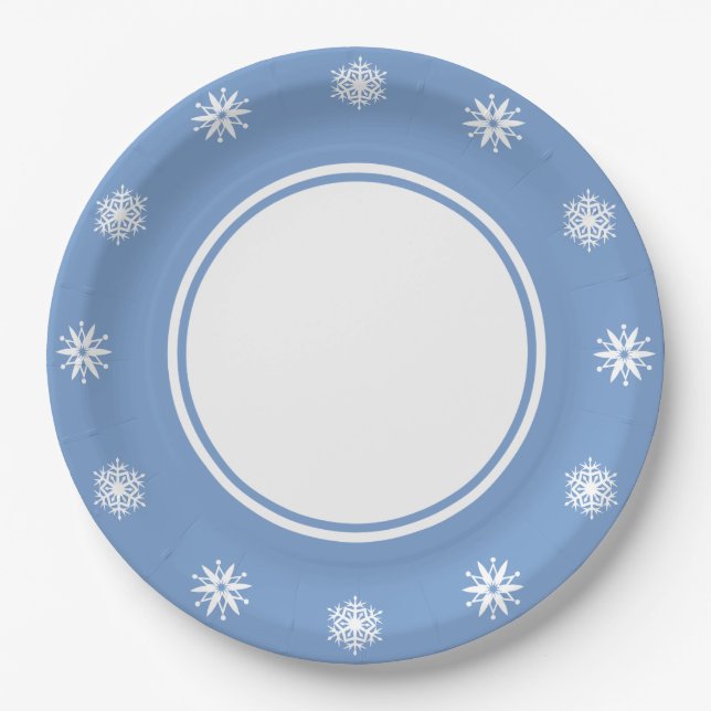Winter Snowflakes in Periwinkle Paper Plate (Front)