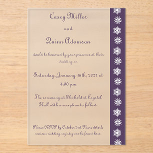Winter Snowflakes in Purple Acrylic Wedding Invitations