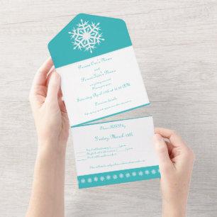 Winter Snowflakes in Turquoise All In One Invitation