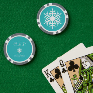 Winter Snowflakes in Turquoise Poker Chips