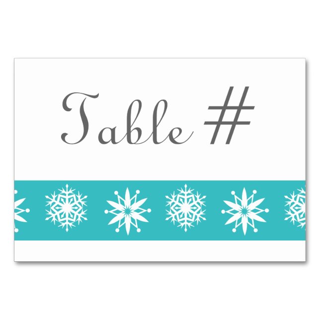 Winter Snowflakes in Turquoise Table Card (Front)