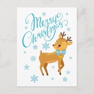 Winter Snowflakes Merry Christmas Deer   Holidays Postcard