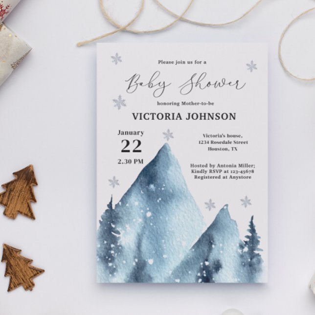 Winter Snowflakes Mountain Baby Shower  Invitation (Creator Uploaded)