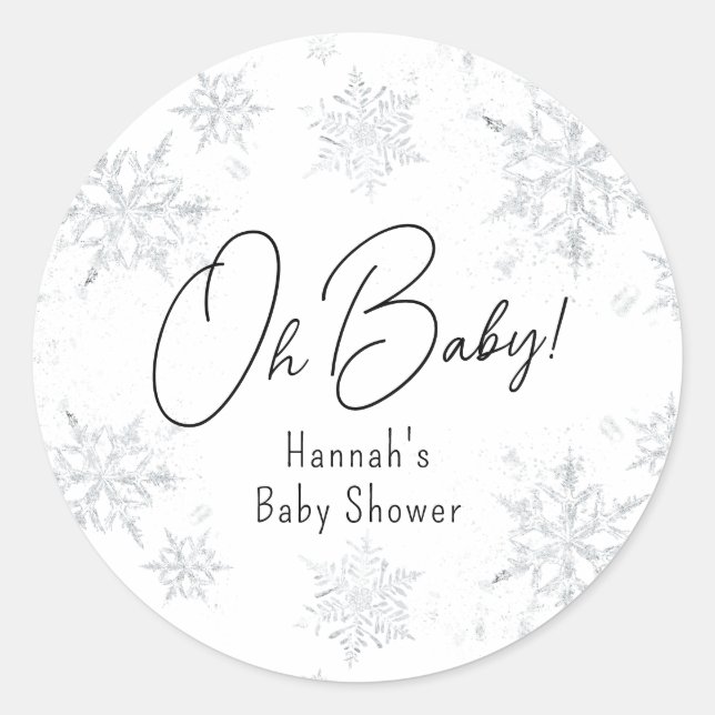 Winter Snowflakes Oh baby  Classic Round Sticker (Front)