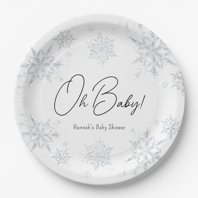 Winter Snowflakes Oh baby Paper Plate (Front)