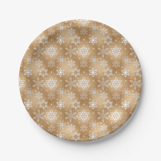 Winter Snowflakes on gold Paper Plate (Front)