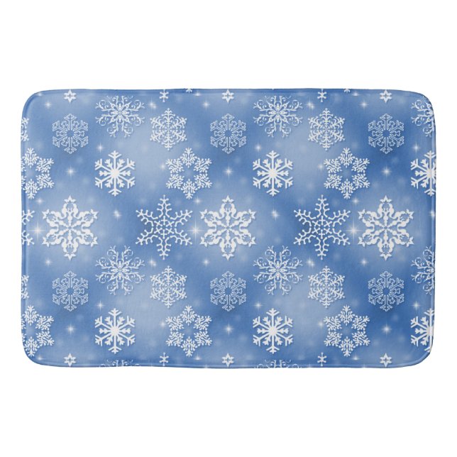 Winter Snowflakes On Icy Blue Bath Mat (Front)