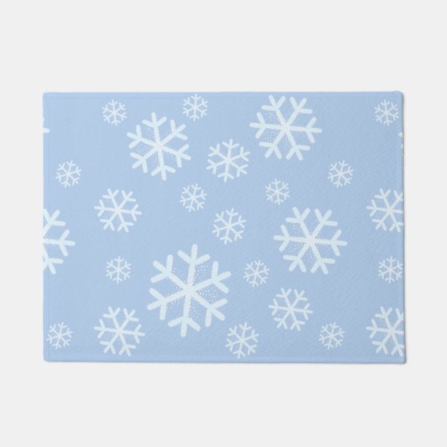 Winter Snowflakes on Light Blue Doormat (Front)