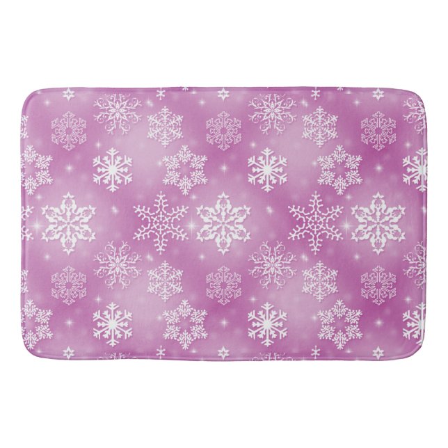 Winter Snowflakes On Pink Bath Mat (Front)