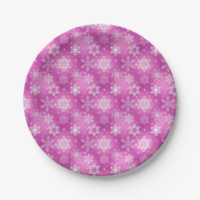 Winter Snowflakes on pink Paper Plate (Front)