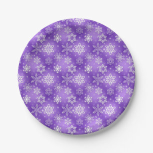 Winter Snowflakes on purple Paper Plate