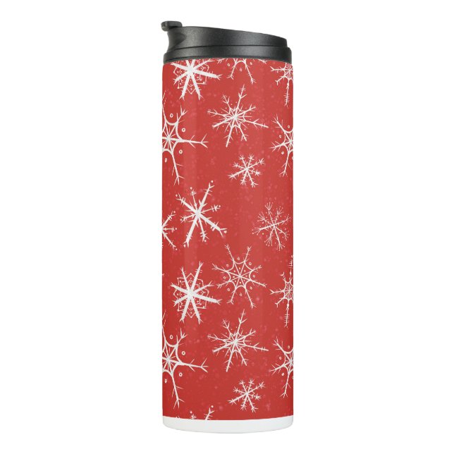 Winter Snowflakes on Red  Thermal Tumbler (Rotated Right)