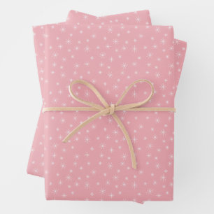 Winter Snowflakes on Vintage Pink Retro Inspired Wrapping Paper Sheet