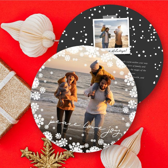 Winter Snowflakes Peace Love Joy Elegant Photo Holiday Card (Creator Uploaded)