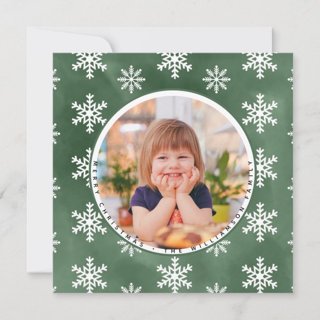 Winter Snowflakes Photo Family Name Christmas Card (Front)