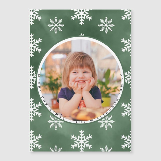 Winter Snowflakes Photo Family Name Christmas Card (Front)