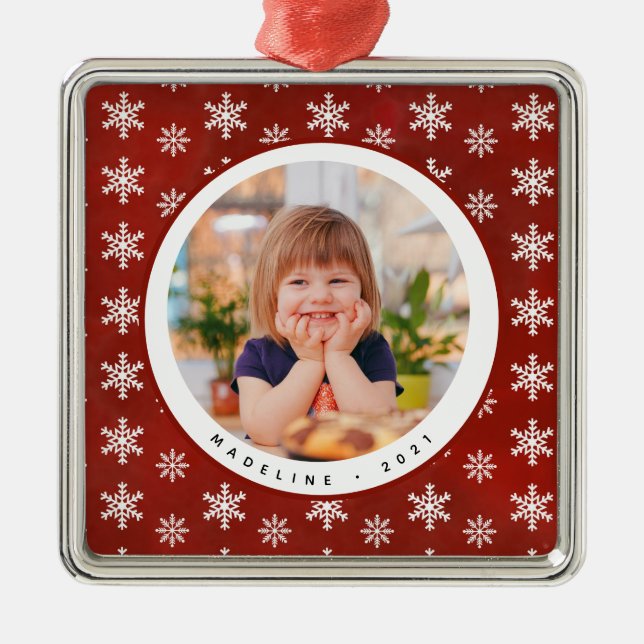 Winter Snowflakes Photo Name Christmas Ornament  (Front)