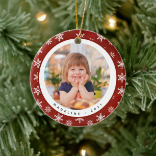 Winter Snowflakes Photo Name Christmas Ornament 