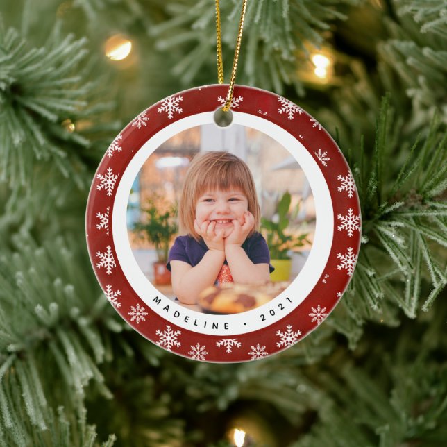 Winter Snowflakes Photo Name Christmas Ornament  (Tree)