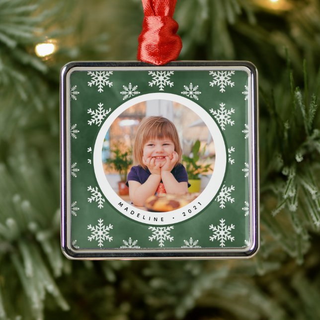 Winter Snowflakes Photo Name Christmas Ornament (Tree)