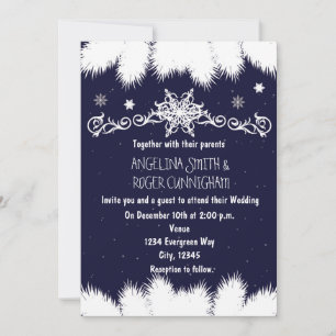 Winter Snowflakes & Pine Tree Wedding Invitation
