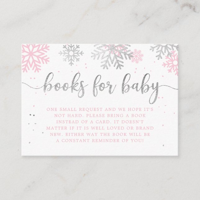 Winter Snowflakes Pink And Silver Books For Baby Enclosure Card (Front)