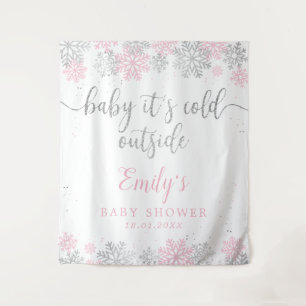 Winter Snowflakes Pink And Silver Girl Baby Shower Tapestry