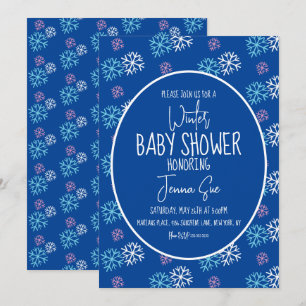 Winter Snowflakes Pink Blue Baby Shower Invitation