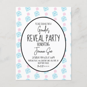 Winter Snowflakes Pink Blue Gender Reveal Postcard
