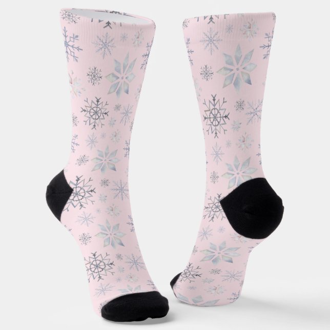 Winter Snowflakes Pink Personalised Socks (Angled)