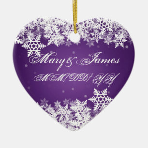 Winter Snowflakes Purple Elegant Wedding Favour Ceramic Tree Decoration