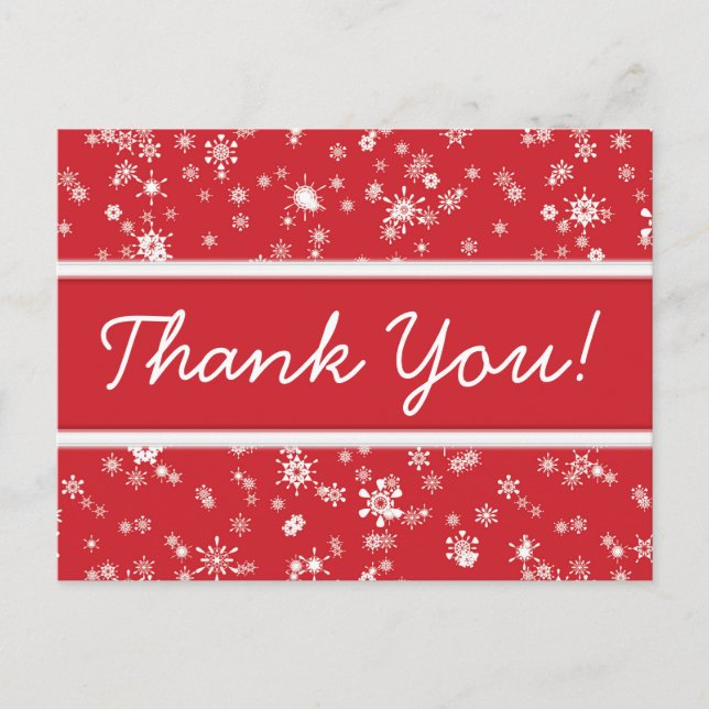 Winter Snowflakes Red Christmas Thank You Postcard (Front)