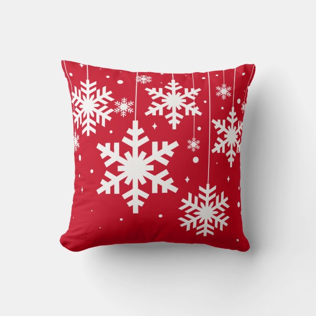 Winter Snowflakes Red Cushion (Front)