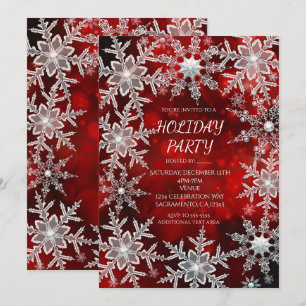 Winter Snowflakes Red Holiday Party Invitations
