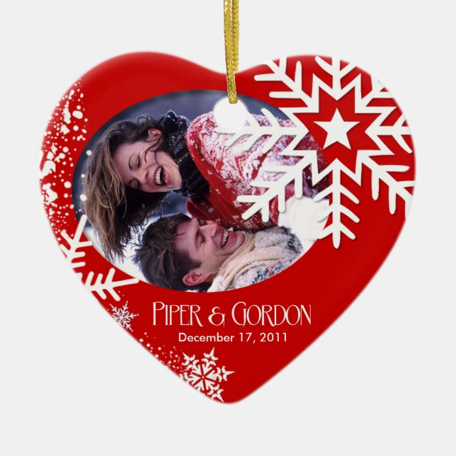 Winter Snowflakes (red) Photo Ornament (Front)