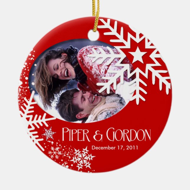 Winter Snowflakes (red) Photo Ornament (Front)