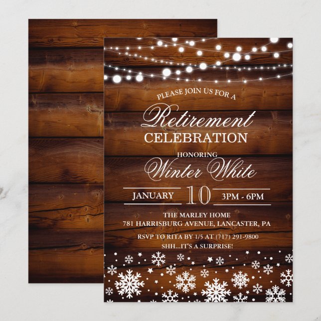 Winter Snowflakes Retirement Invitation (Front/Back)