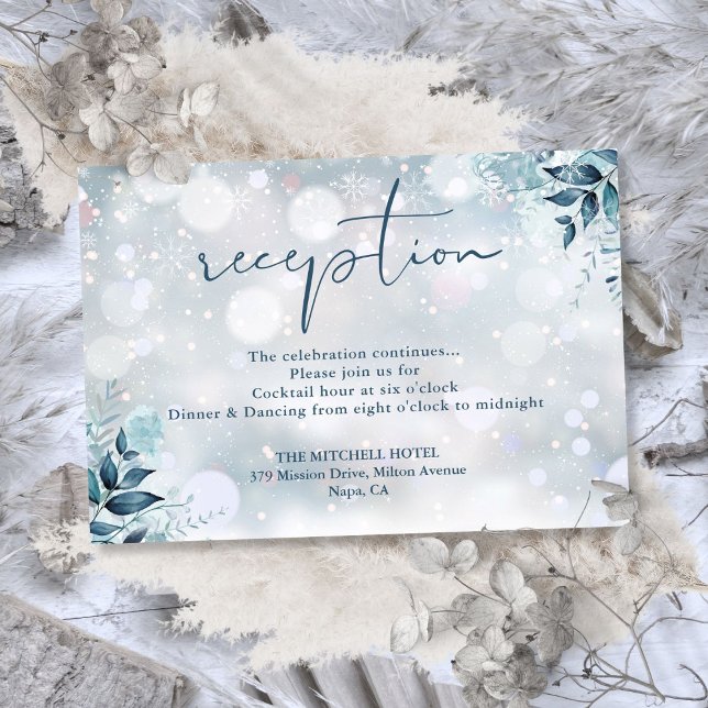 Winter Snowflakes Rustic Floral Wedding Reception Enclosure Card (Winter Snowflakes Rustic Floral Wedding Reception Enclosure Card)