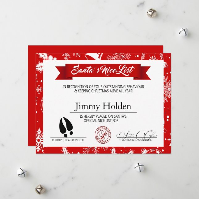 Winter Snowflakes Santa's Nice List Holiday Card (Front/Back In Situ)