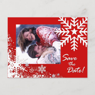 Winter Snowflakes Save the Date (red) Photo Announcement Postcard