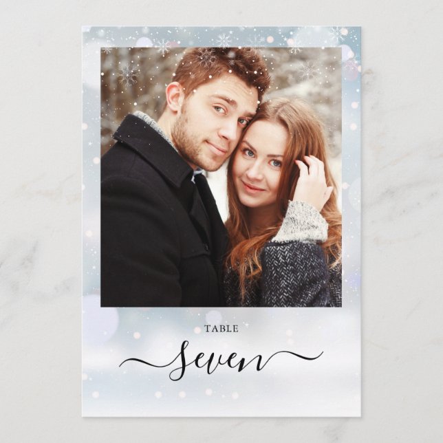 Winter Snowflakes Script Photo Table Number (Front)