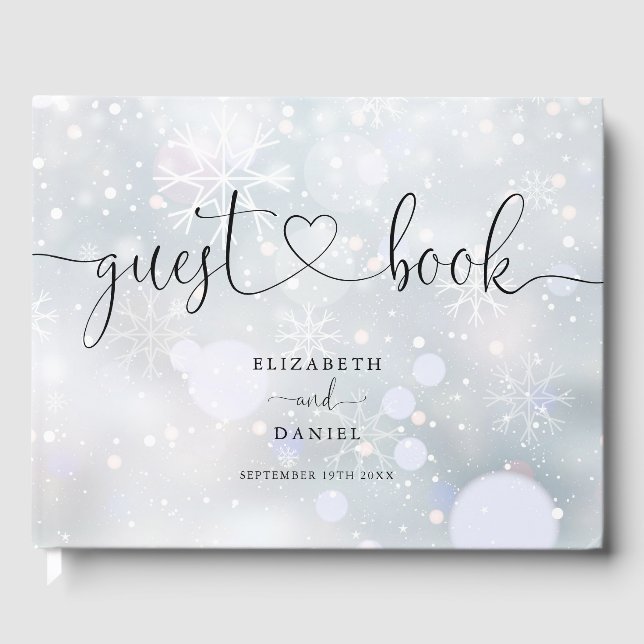 Winter Snowflakes Script Script Wedding Guest Book (Front)