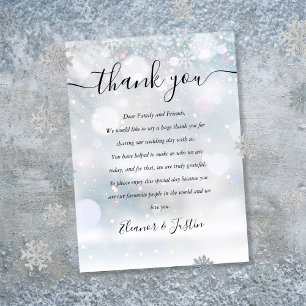 Winter Snowflakes Script Wedding Thank You Place Card