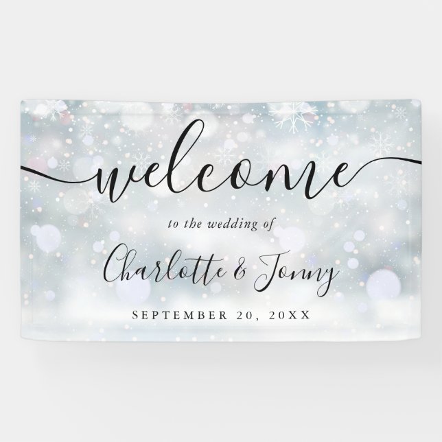 Winter Snowflakes Script Wedding Welcome Banner (Horizontal)