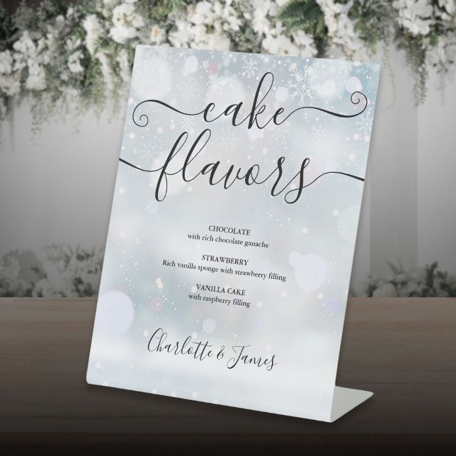 Winter Snowflakes Signature Script Cake Flavours Pedestal Sign (Winter Snowflakes Signature Script Cake Flavors Pedestal Sign)