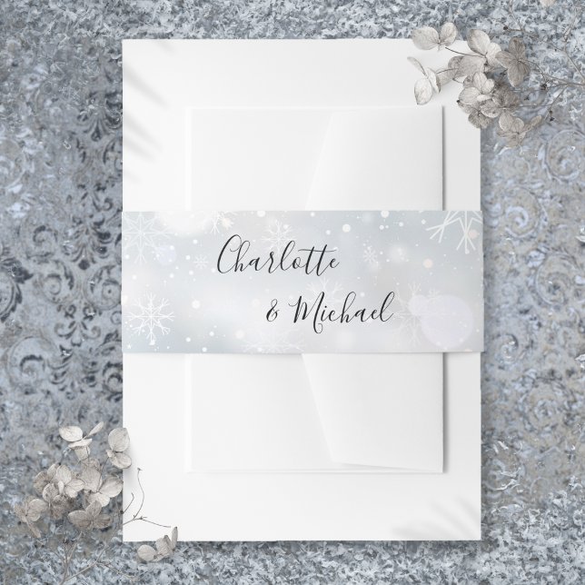 Winter Snowflakes Signature Script Invitation Belly Band (Winter Snowflakes Signature Script Invitation Belly Band)